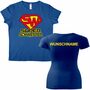 Damen T-Shirt Super Schwester blau mit Wunschname Geschenkidee Geburtstag