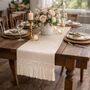 Tischl�ufer 3 m x 27 cm Beige im Boho-Style mit Stickerei & Fransen Tisch-Deko