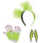 80er Neon-Set 5-tlg. gr�n Haarreif Handschuhe & Ohrringe f�r Damen