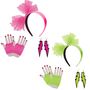 80er Neon-Set 5-tlg. gr�n Haarreif Handschuhe & Ohrringe f�r Damen