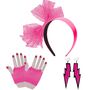 80er Neon-Set 5-tlg. pink Haarreif Handschuhe & Ohrringe f�r Damen