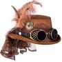 Steampunk Zylinder Deluxe braun mit Schwei�erbrille & Federn f�r Erwachsene
