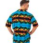 Hawaii Kost�m Aloha Shirt Hemd Blau mit Palmen Sonnenuntergang f�r Herren