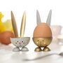 2 Eierbecher Hase Grau & Gold aus Metall Osterhase 10 cm gedeckter Tisch Ostern