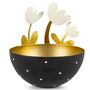 Schale aus Metall mit 3 Blumen Schwarz Gold Teelicht Ostern Fr�hling Tisch-Deko