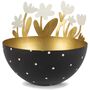 Schale aus Metall mit 6 Blumen Schwarz Gold Teelicht Ostern Fr�hling Tisch-Deko