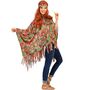 Hippie Kost�m Joan Bunter Poncho mit Stirnband Boho-Stil f�r Damen