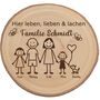 Baumscheibe 30 cm Familie Willkommensschild personalisiert mit Kindern & Hund
