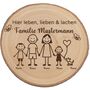 Baumscheibe 30 cm Familie Willkommensschild personalisiert mit Jungen & Hund