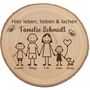 Baumscheibe 30 cm Familie Willkommensschild personalisiert mit Jungen & Hund