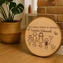 Baumscheibe 30 cm Familie Willkommensschild personalisiert mit Kindern & Katze