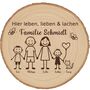 Baumscheibe 30 cm Familie Willkommensschild personalisiert mit Jungen & Katze
