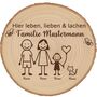Baumscheibe 30 cm Familie Willkommensschild personalisiert mit 1 Jungen & Katze