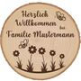 Baumscheibe 30 cm Willkommen personalisiert Willkommensschild mit Blumenmotiv