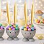 Eierbecher-Set 4 St�ck Hase Grau aus Metall Osterhase gedeckter Tisch Ostern