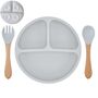 Babyteller Kinderteller mit Saugnapf Teller mit Lffel Gabel Silikon BPA Frei