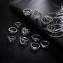 13pcs/set Vintage Diamond Engraved Crown Star Gemstone Ring(Silver SKU0737)