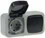 Feuchtraum Kombi-Schalter/Steckdose,IP44 250V~/ 10/16A, grau, AP horizontal