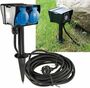 Gartensteckdose mit Erdspie�, 2-fach IP44, 2m Kabel, Zeitschaltuhr