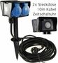 Gartensteckdose mit Erdspie�, 2-fach IP44, 10m Kabel, Zeitschaltuhr