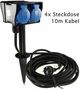 Gartensteckdose mit Erdspie�, 4-fach IP44, 10m Kabel