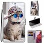 Samsung Galaxy S21 Tasche Handy H�lle Schutz-Cover Flip-Case mit Kartenfach Katze