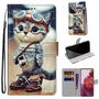 Samsung Galaxy S21 Ultra Tasche Handy H�lle Schutz-Cover Flip-Case mit Kartenfach Katze