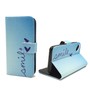 Handyh�lle Tasche f�r Handy Wiko Sunset 2 Schriftzug Smile Blau