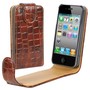  Handy Tasche Flip Krokodil Optik f�r Case Handy iPhone 4 4S Braun