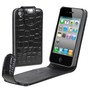 Handy Tasche Flip Krokodil Optik f�r Handy iPhone 4 / 4s Schwarz