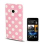 Schutzh�lle TPU Case f�r Handy HTC One M7 Rosa / Wei�e Punkte