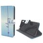 Handyh�lle Tasche f�r Handy Sony Xperia XA Schriftzug Be Happy Blau