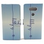 Handyh�lle Tasche f�r Handy LG G5 Schriftzug Be Happy Blau