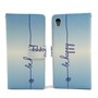 Handyh�lle Tasche f�r Handy Sony Xperia Z5 Premium Schriftzug Be Happy Blau