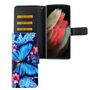 Samsung Galaxy S21 Ultra Tasche Handy H�lle Schutz-Cover Flip-Case mit Kartenfach Blauer Schmetterling