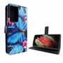 Samsung Galaxy S21 Ultra Tasche Handy H�lle Schutz-Cover Flip-Case mit Kartenfach Blauer Schmetterling