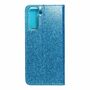 Samsung Galaxy S21 Plus Tasche Handy H�lle Schutz Cover mit Kartenfach Glitzer Blau