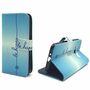  Handyh�lle Tasche + 1 Panzer Schutz Glas f�r Case Handy Samsung Galaxy J1 (2016) Case Schriftzug Be Happy Blau