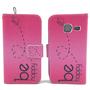  Handyh�lle Tasche + 1 Panzer Schutz Glas f�r Case Handy Samsung Galaxy J1 Mini Be Happy Pink