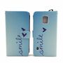  Handyh�lle Tasche + 1 Panzer Schutz Glas f�r Case Handy Samsung Galaxy S5 Active Schriftzug Smile Blau