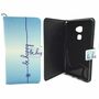  Handyh�lle Tasche + 1 Panzer Schutz Glas f�r Case Handy Huawei Mate S Schriftzug Be Happy Blau