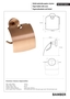 BAMBER Papierrollenhalter mit Deckel Messing Gold Kupfer matt 140x155x80 mm f�r Bad & WC >> zum Bohren oder Kleben