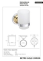 BETRO GOLD Glashalter mit Glas Messing Gold Chrom Glas 70x95x115 mm f�r Bad & K�che >> zum Bohren