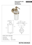 BETRO BRONZE Seifenspender Messing Glas Bronze 80x190x120 mm, 230 ml f�r Bad & K�che >> zum Bohren