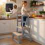 Baby Vivo Lernturm aus Holz - Mit Tafel in Grau