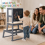 Baby Vivo Lernturm aus Holz - Mit Tafel in Grau
