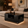 Makika LED Couchtisch / Design Wohnzimmertisch mit Ablagefach und Schubladen - Schwarz Hochglanz