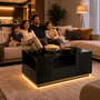Makika LED Couchtisch / Design Wohnzimmertisch mit Ablagefach und Schubladen - Schwarz Hochglanz