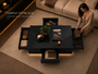 Makika LED Couchtisch / Design Wohnzimmertisch mit Ablagefach und Schubladen - Schwarz Hochglanz