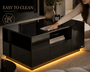 Makika LED Couchtisch / Design Wohnzimmertisch mit Ablagefach und Schubladen - Schwarz Hochglanz